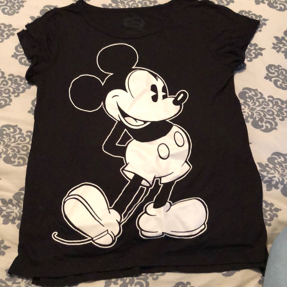 Black tee with white mickey mouse on the front